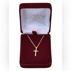 14k Frosted Yellow Gold Cross Pendant Diamond Cut Vtg 90’s on GF 16” Chain